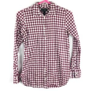J.Crew Women's "Boy" Size 0 Gingham Button Down Shirt Purple White Stretch